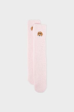 Chaussettes anti-d&eacute;rapantes en fausse fourrure avec broderie teckel;${refinementColor}