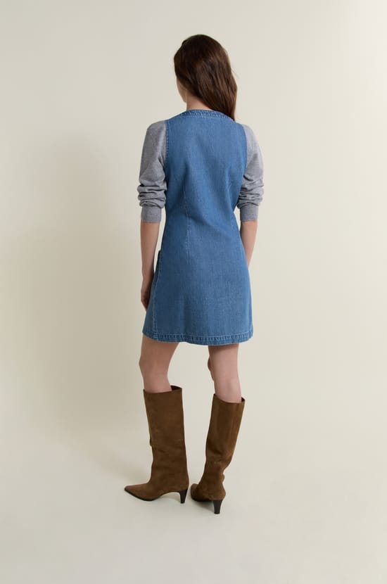 Robe en denim sans manches;${refinementColor}