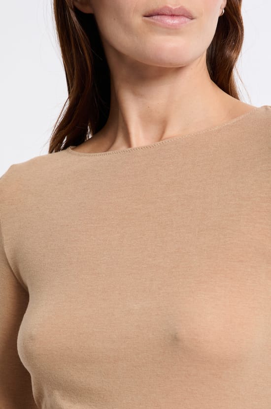 T-shirt thermique col bateau avec cachemire;${refinementColor}