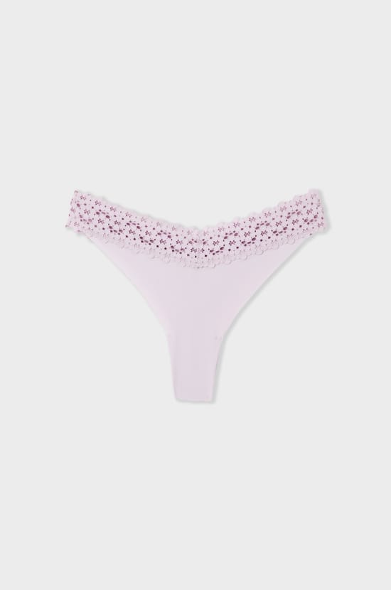 Tanga V-shape en microfibre et dentelle;${refinementColor}