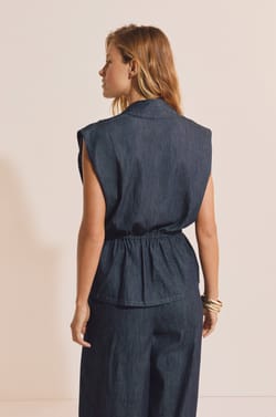 Veste sans manches &eacute;lastiqu&eacute;e en coton;${refinementColor}