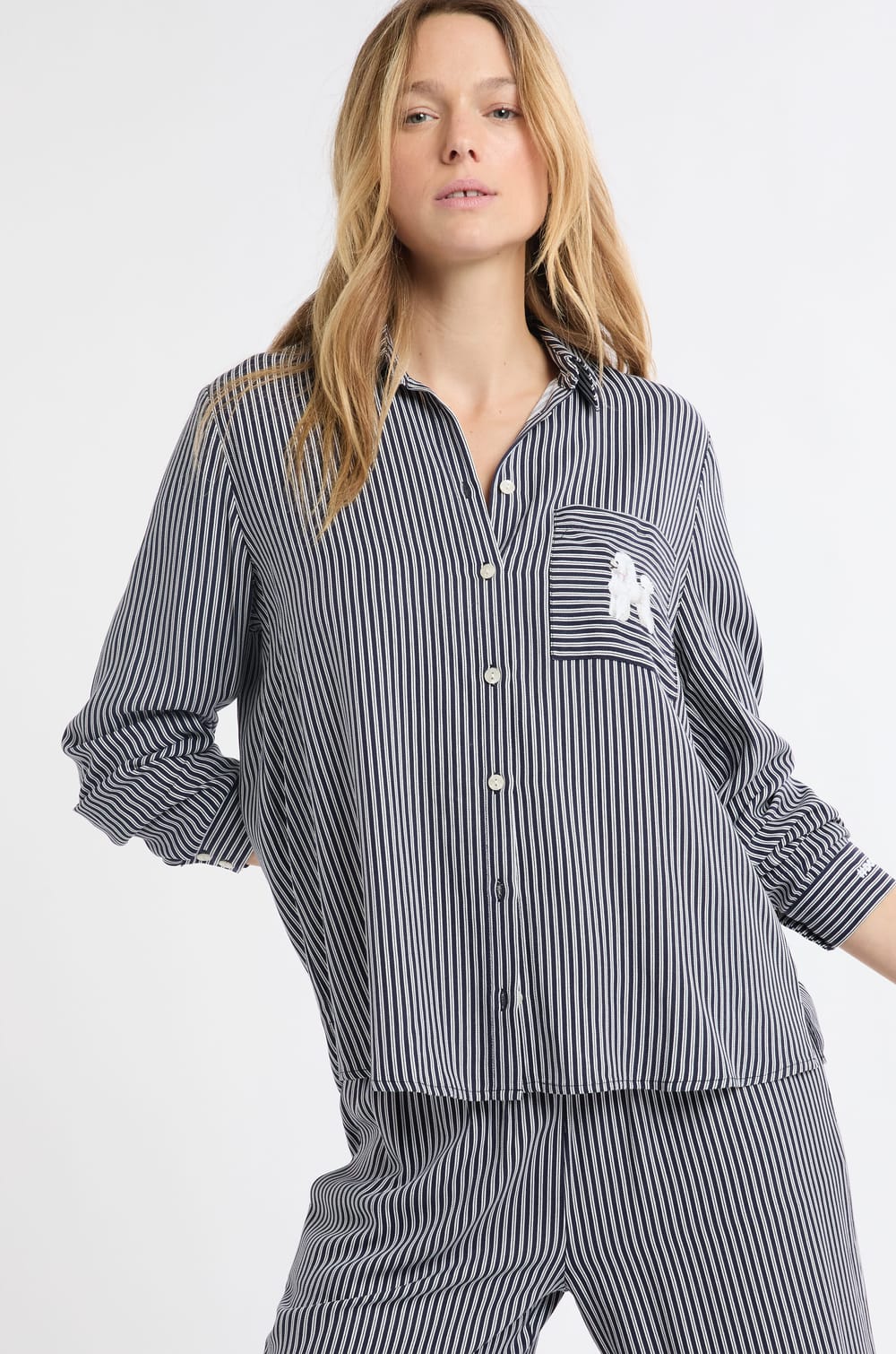 Chemise de pyjama à rayures à motif chien;${refinementColor}