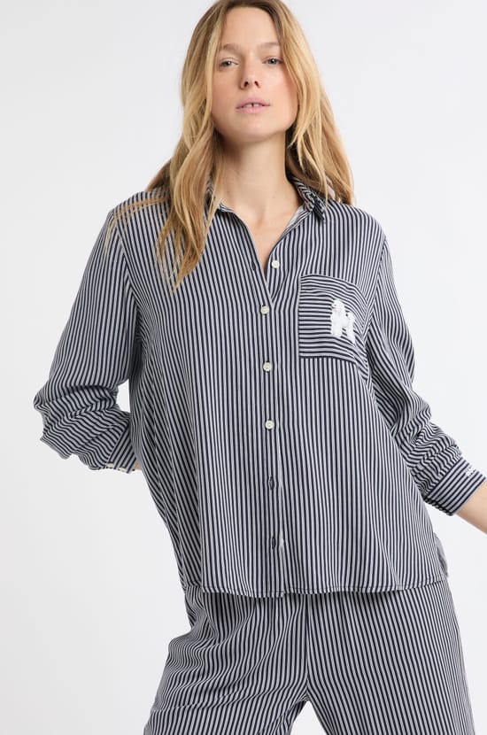 Chemise de pyjama à rayures à motif chien;${refinementColor}