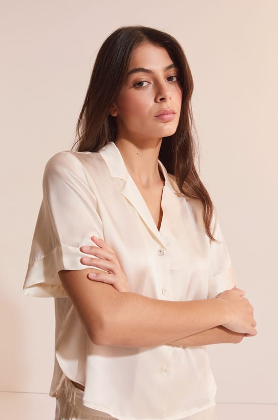 Chemise de pyjama manches courtes en soie;${refinementColor}