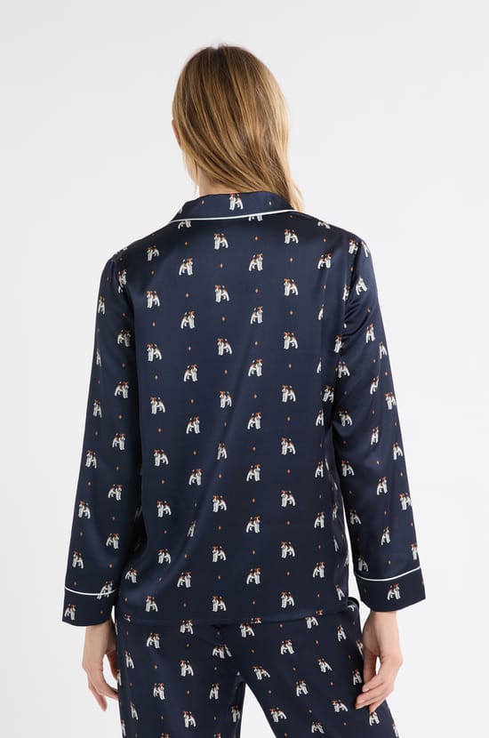 Koszula piżamowa z satyny z motywem ps&oacute;w;${refinementColor}