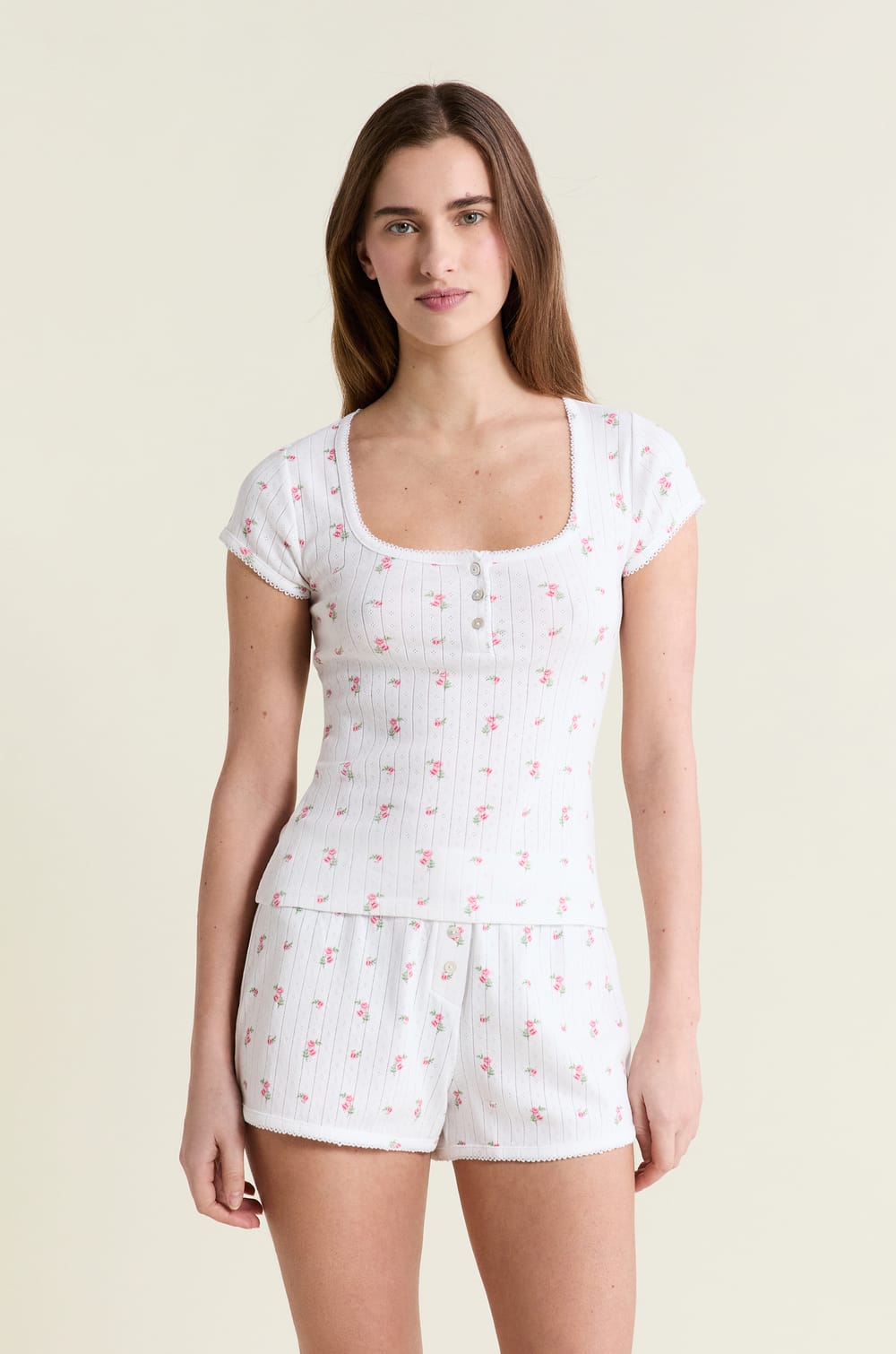 Camiseta de pijama estampada de algod&oacute;n punto el&aacute;stico;${refinementColor}