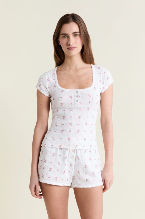 Camiseta de pijama estampada de algod&oacute;n punto el&aacute;stico;${refinementColor}