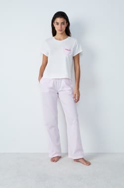 Short-sleeved cotton embroidered T-shirt "Lucky you;${refinementColor}