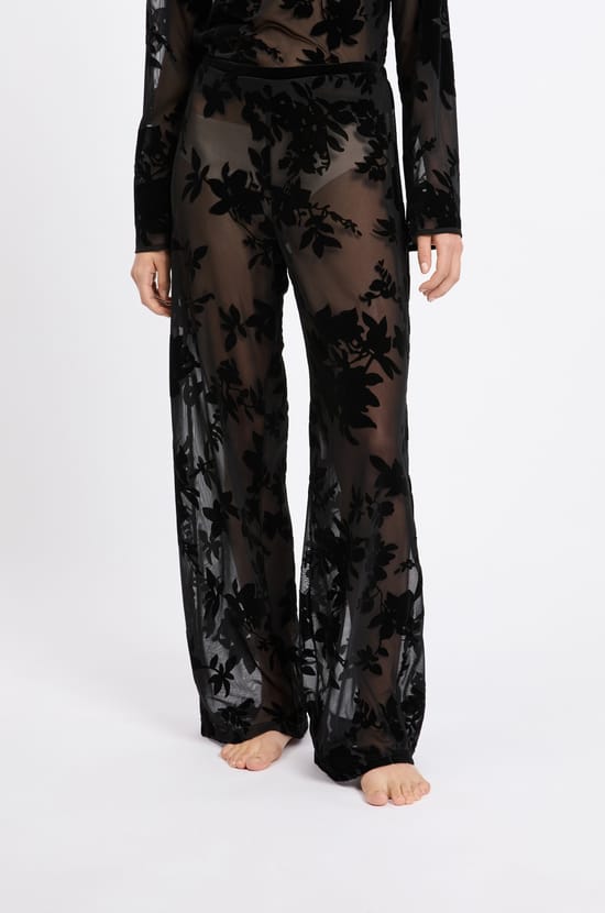 Pantalon de nuit transparent à motif fleurs;${refinementColor}