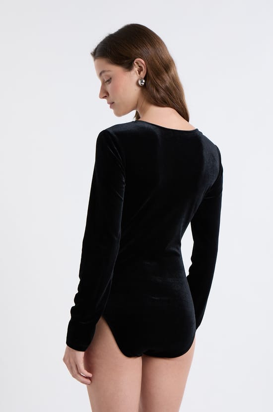 Body manches longues en velours;${refinementColor}