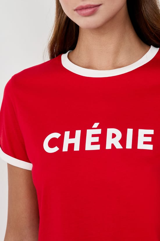 Short-sleeved T-shirt with "Chérie" print;${refinementColor}