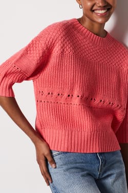 Short-sleeved openwork sweater;${refinementColor}