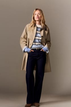 Trench long avec coton &agrave; col contrast&eacute;;${refinementColor}