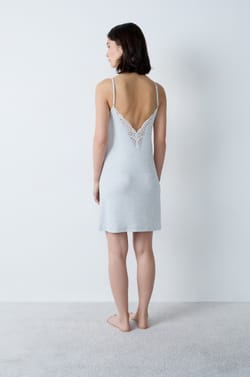 Modal nightdress with lace neckline;${refinementColor}
