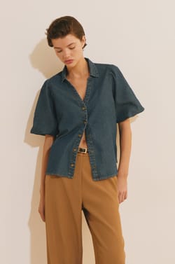 Chemise &agrave; manches courtes en coton;${refinementColor}