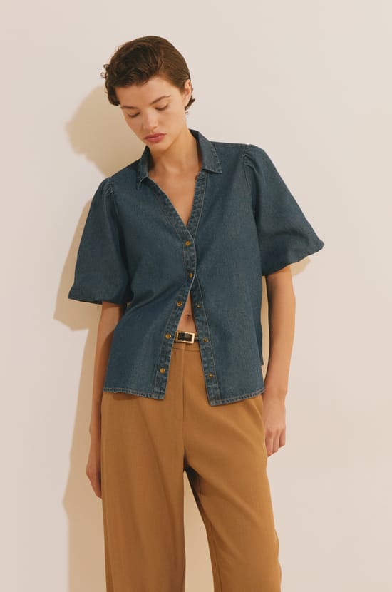 Chemise &agrave; manches courtes en coton;${refinementColor}
