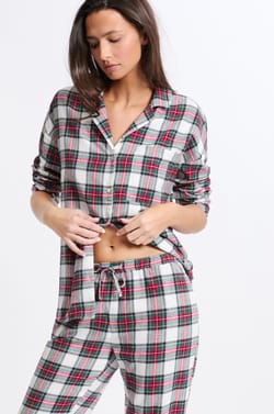2-Piece Checkered Cotton Pajama Set;${refinementColor}