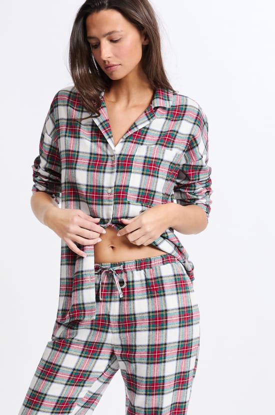 2-Piece Checkered Cotton Pajama Set;${refinementColor}