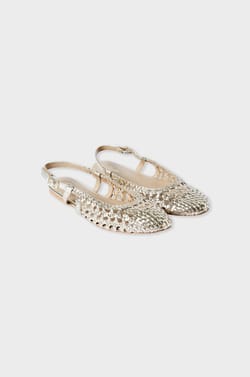 Glittery leather ballet flats;${refinementColor}