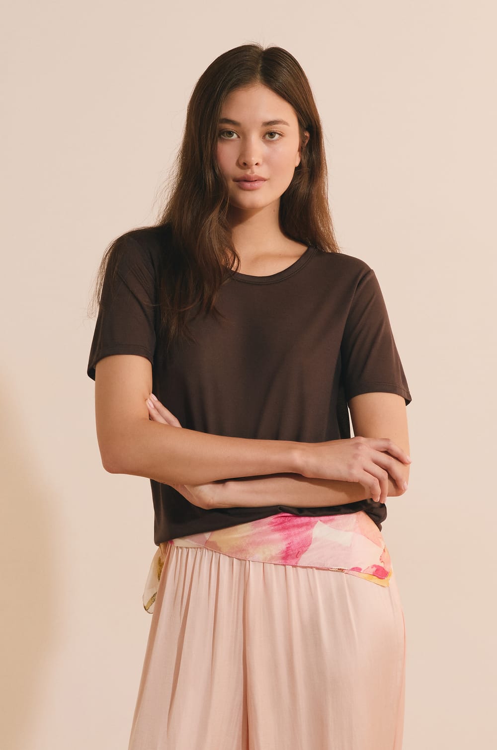 T-shirt col rond manches courtes;${refinementColor}