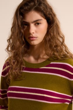 Pull col rond ray&eacute; 100% cachemire;${refinementColor}