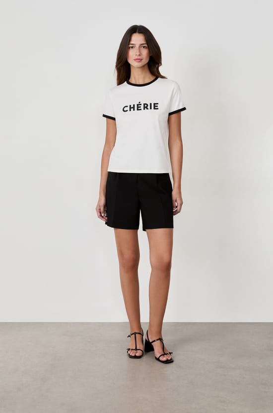 Short-sleeved T-shirt with "Chérie" print;${refinementColor}