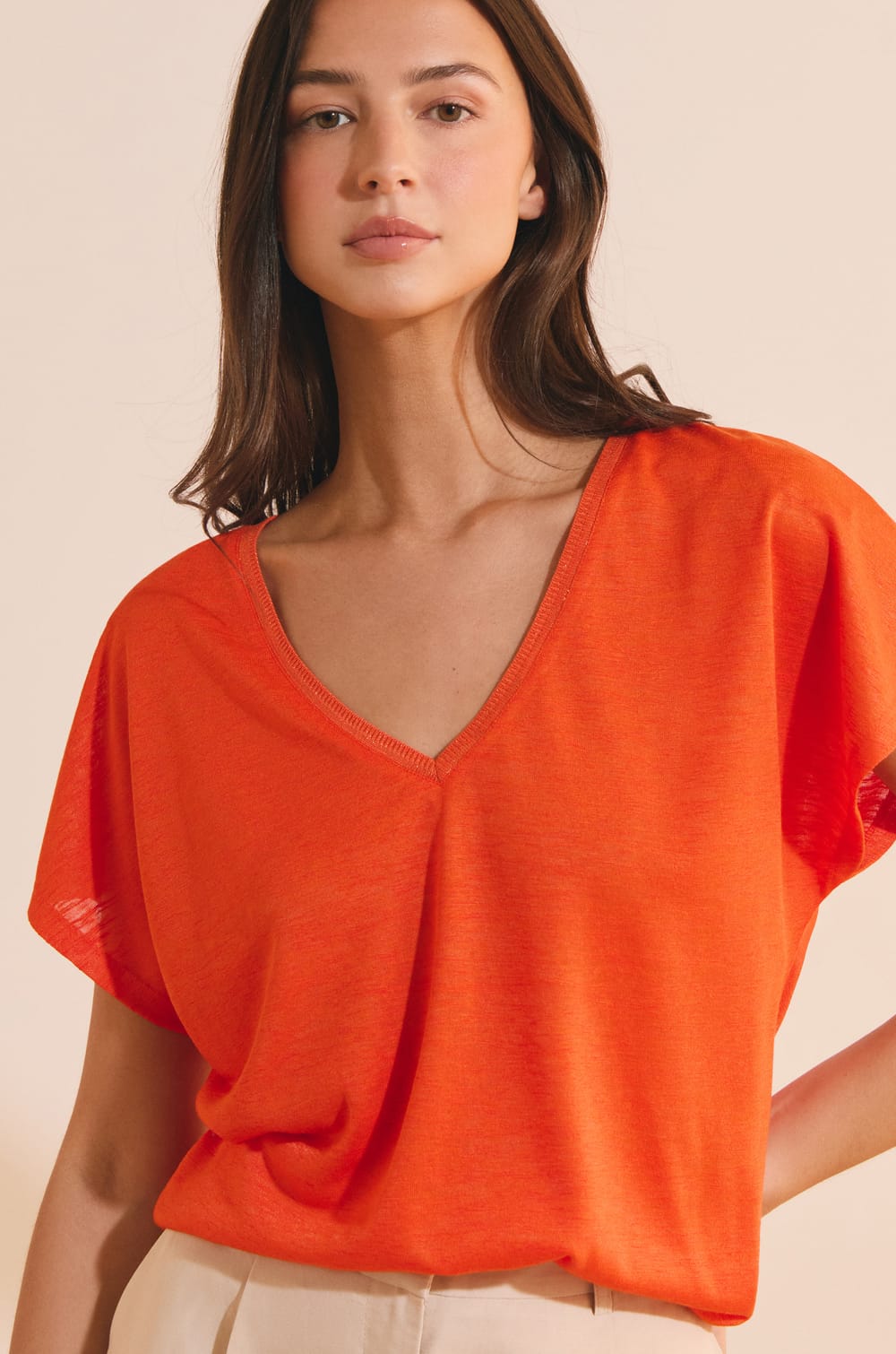 T-shirt manches courtes col V;${refinementColor}