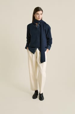 V-neck Sweater with Integrated Scarf;${refinementColor}