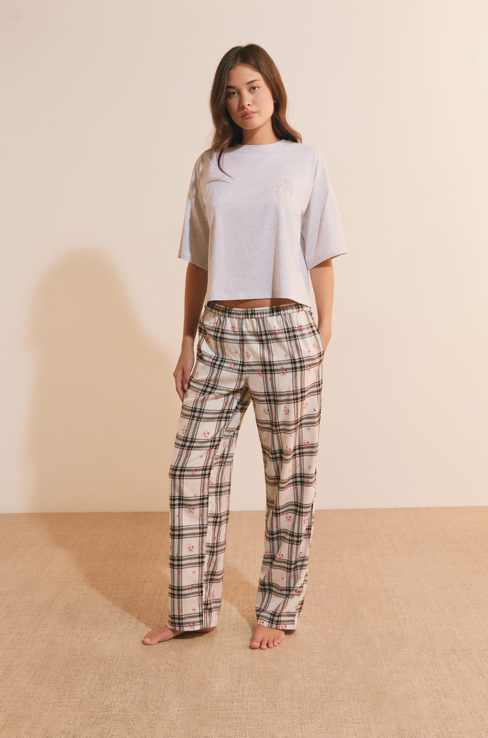 Pantalon de pyjama &agrave; carreaux avec coton;${refinementColor}