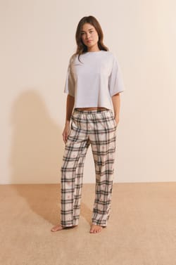 Pantalon de pyjama &agrave; carreaux avec coton;${refinementColor}