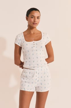 Short de pyjama en coton en pointelle;${refinementColor}