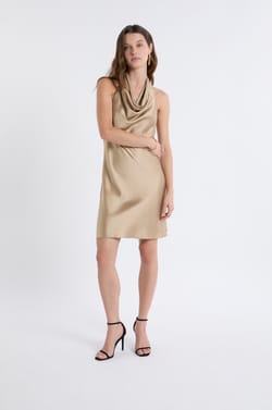 Satin Dress With Cowl Neck;${refinementColor}