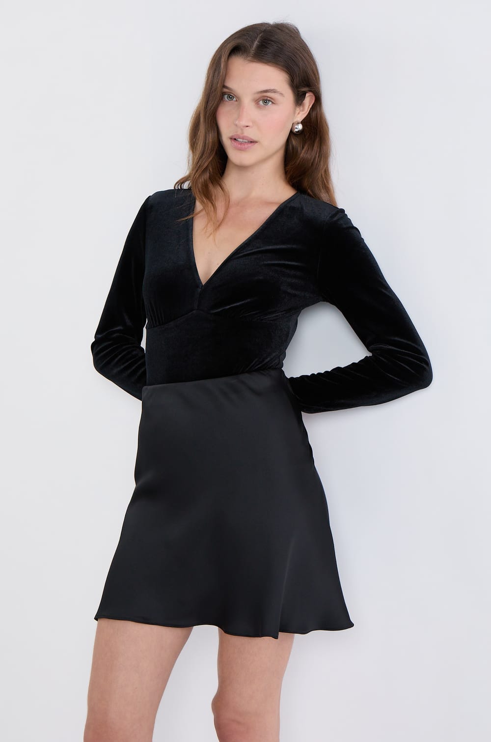 Body manches longues en velours;${refinementColor}