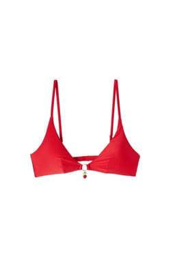 Haut de maillot de bain triangle satin&eacute; avec charm cerise;${refinementColor}