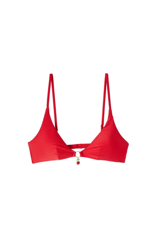 Haut de maillot de bain triangle satin&eacute; avec charm cerise;${refinementColor}