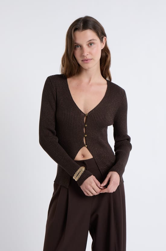 Cardigan irisé avec boutons dorés;${refinementColor}