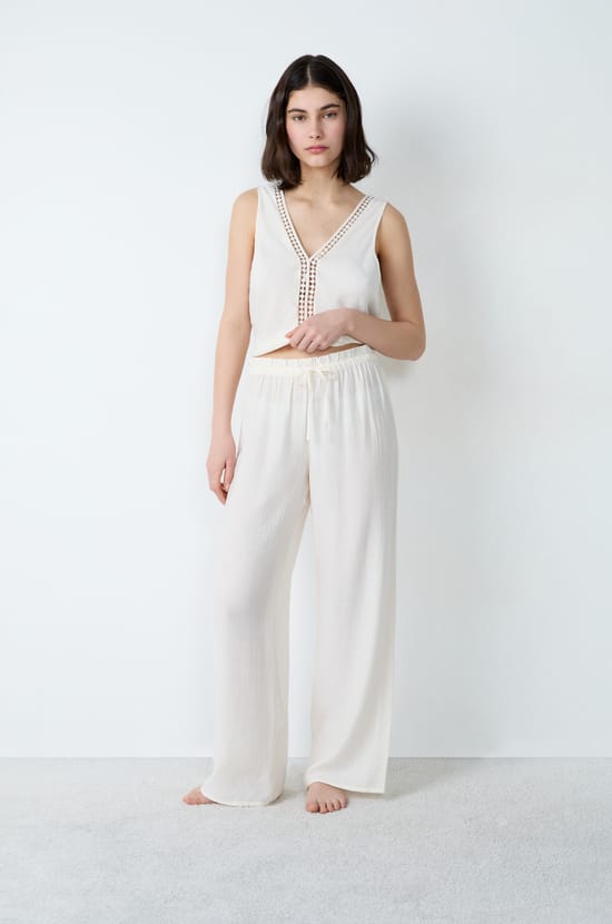 Pantalon de pyjama large à motifs ajourés;${refinementColor}