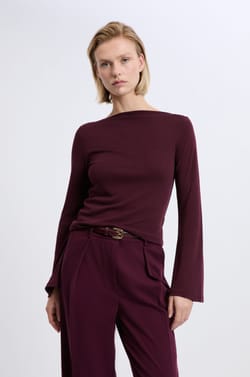 T-shirt col bateau &agrave; manches longues larges;${refinementColor}