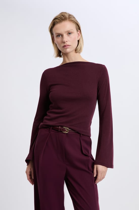 T-shirt col bateau &agrave; manches longues larges;${refinementColor}