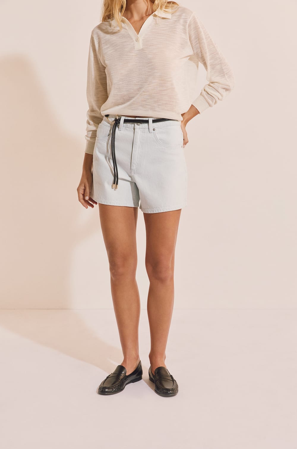 Short effet jean en coton &agrave; rayures;${refinementColor}