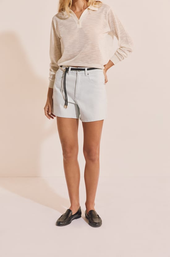 Short effet jean en coton &agrave; rayures;${refinementColor}