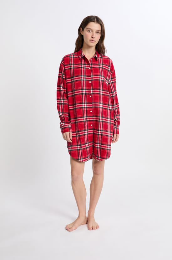 Chemise de nuit à carreaux en coton;${refinementColor}