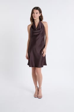 Satin Dress With Cowl Neckline;${refinementColor}