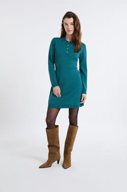 Long-sleeved dress with gold buttons;${refinementColor}