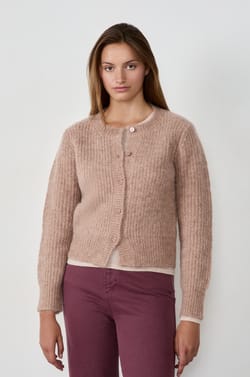 Long-sleeved cardigan sweater with buttons;${refinementColor}