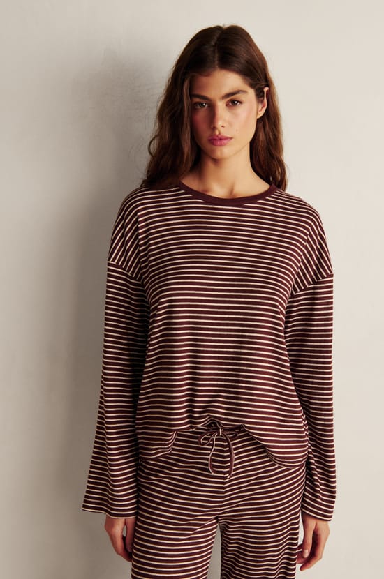 Sudadera de pijama de rayas;${refinementColor}