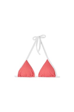 Haut de maillot de bain triangle &agrave; imprim&eacute; vichy &agrave; nouer;${refinementColor}