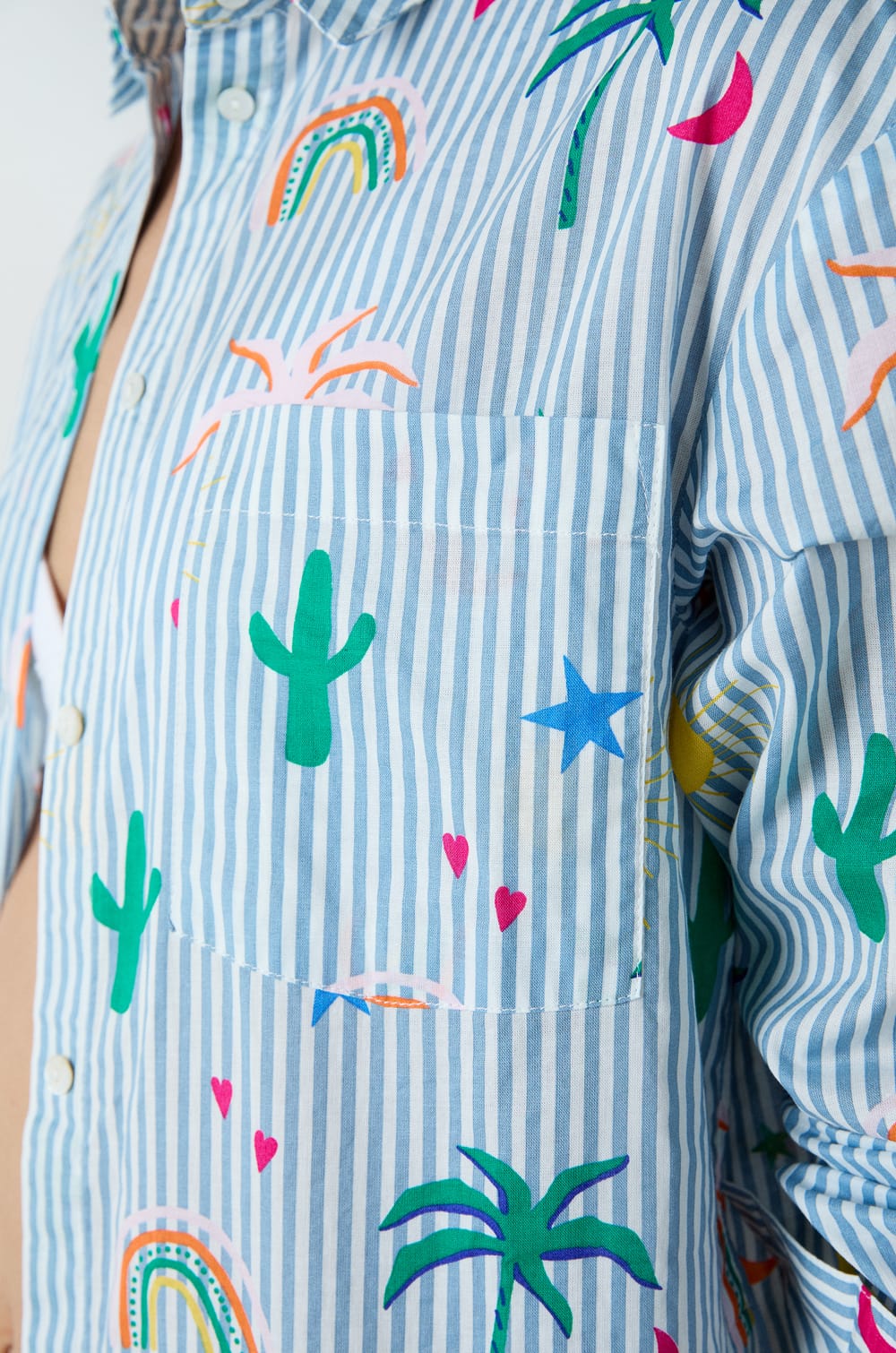 Printed striped cotton nightshirt;${refinementColor}