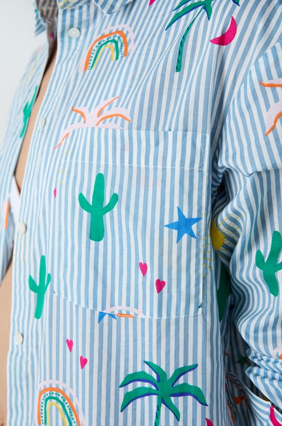 Chemise de nuit en coton &agrave; rayures imprim&eacute;e;${refinementColor}