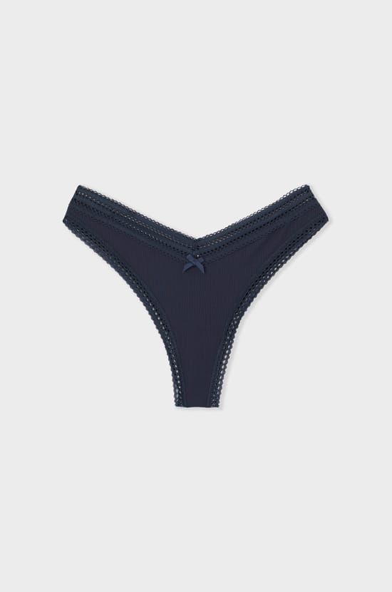 Tanga V-shape en microfibre et dentelle;${refinementColor}
